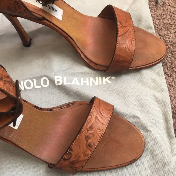 Manolo Blahnik Leather Strappy Sandal 105 Stiletto Heels with Ankle Strap - Picture 10 of 14